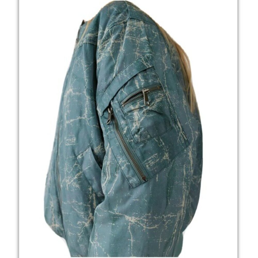 BDG Light Green Marble Print Puffer Bomber Jacket Size S - Picture 6 of 16